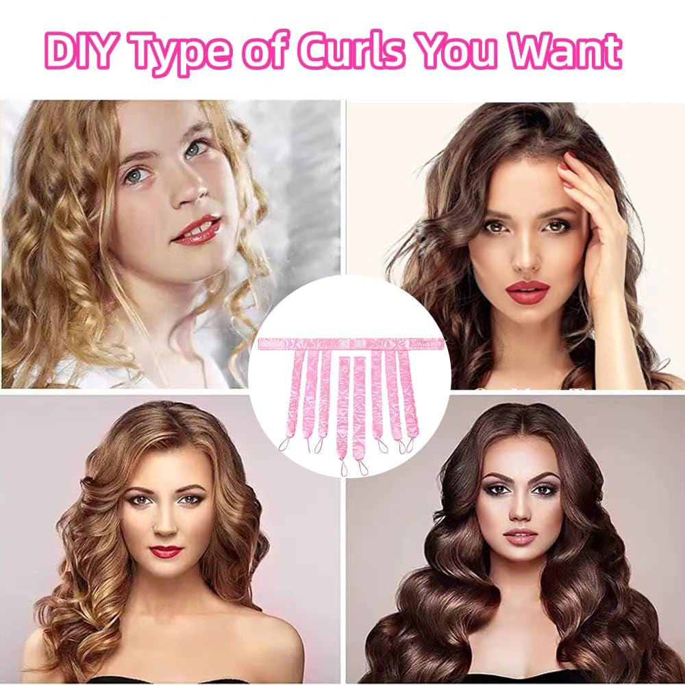 Pink Heatless Hair Curler Silk New Upgradeed No Heat Curling Rode Headband for Long Hair Soft Hair Curls with Removeable & Adjustable to Sleep in Hair Curls