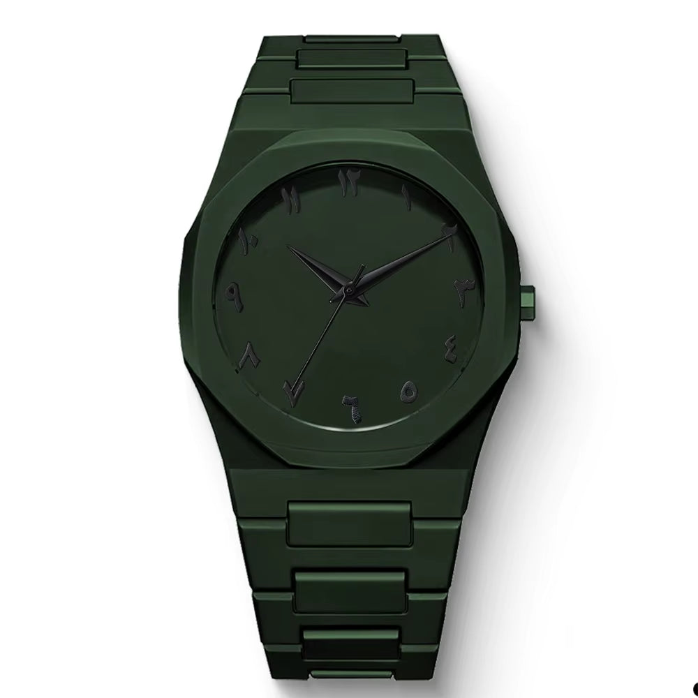 New Fashionable Men'S Watch Simple Black Male Quartz Watches Arabic Digital Casual Drip Oil Strap