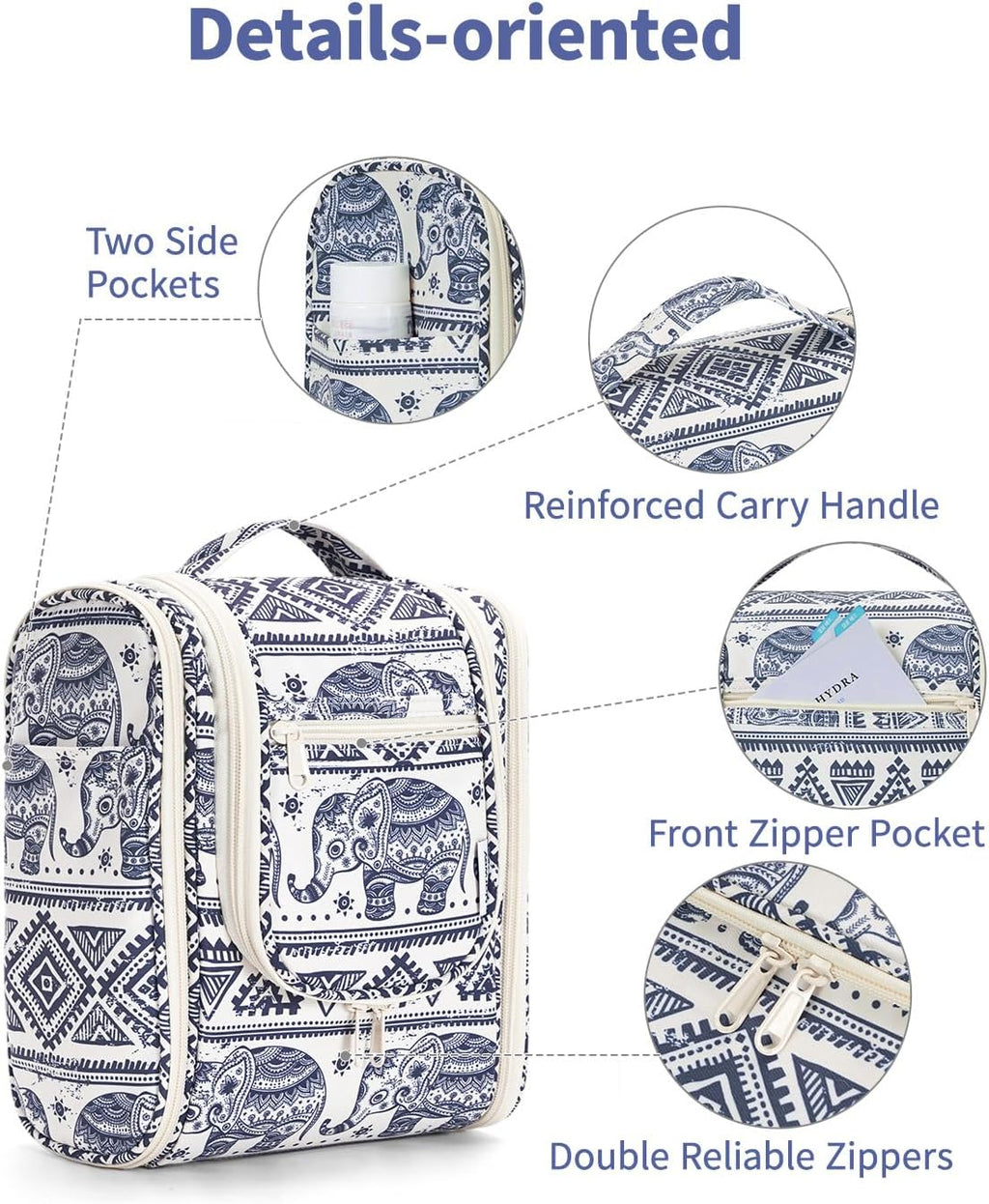 Small Hanging Toiletry Bag Women Travel Makeup Bag Organizer Toiletries Bag for Travel Size Essentials Accessories Cosmetics (Medium, Elephant)