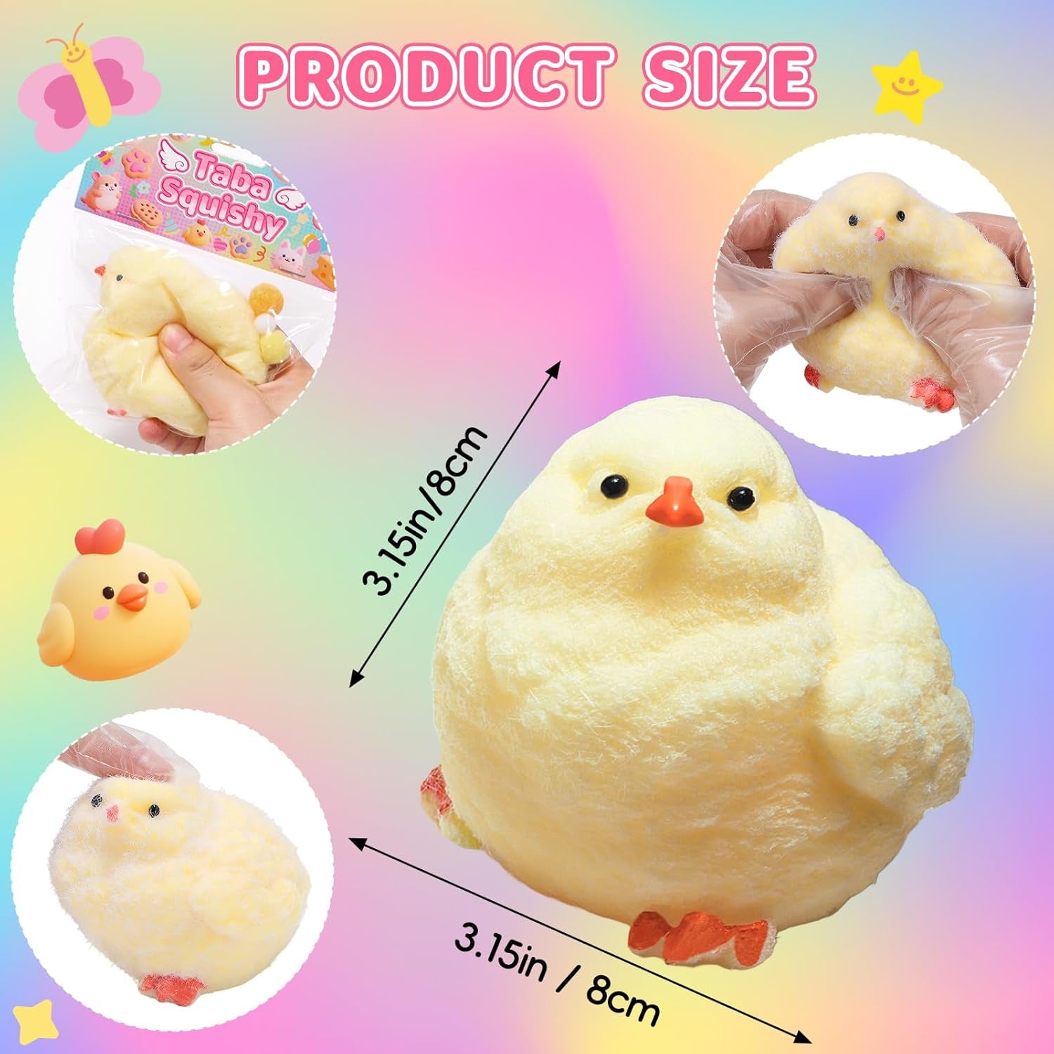 6Pcs Big Taba Squishy Fidget Toys-3.15In, Handmade Ultra Soft Chick Taba Squishy Kit, Cute Fidget Toys Silicone Squeeze Toys for Kids & Adults Stress Relief（Chicken）
