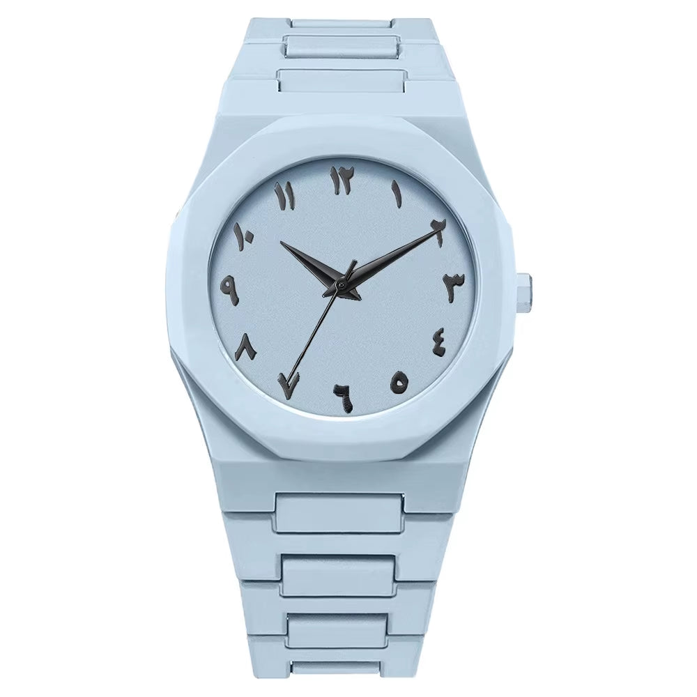 New Fashionable Men'S Watch Simple Black Male Quartz Watches Arabic Digital Casual Drip Oil Strap