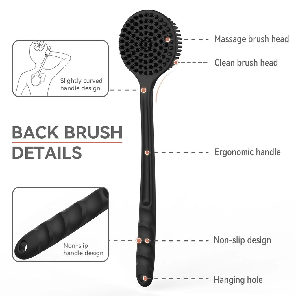 Silicone Bath Brush Set, 1 Set Portable Non-Slip Skin-Friendly Face and Back Brush, Body Back Scrubber with Foot Scrubber, Exfoliating Bath Accessories, Body Care Tool #GLOBAL PICKS