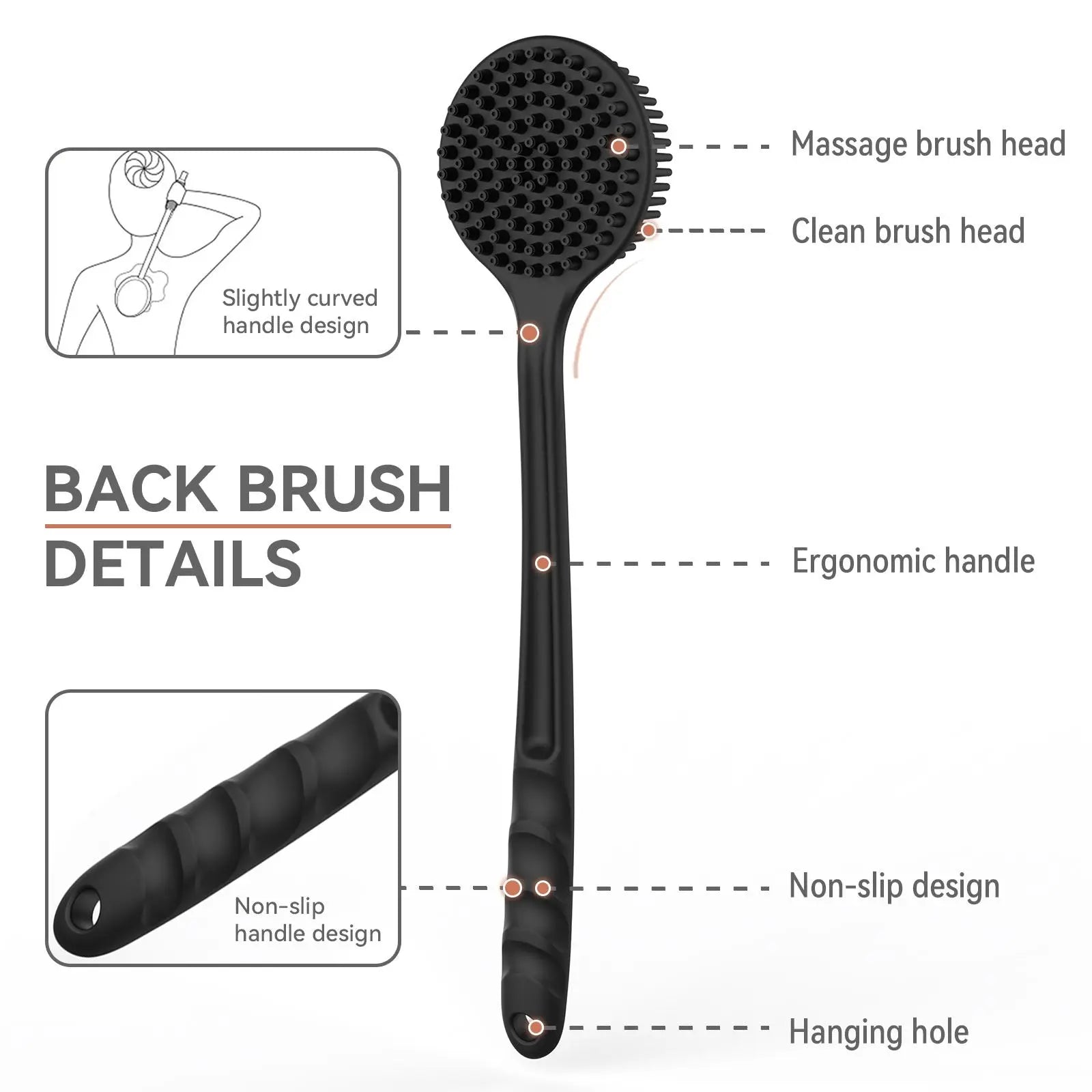 Silicone Bath Brush Set, 1 Set Portable Non-Slip Skin-Friendly Face and Back Brush, Body Back Scrubber with Foot Scrubber, Exfoliating Bath Accessories, Body Care Tool #GLOBAL PICKS