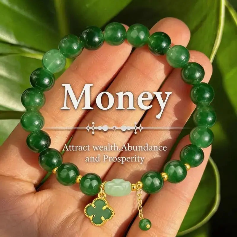 Money Magnet! Lucky Four-Leaf Clover Green Aventurine Bracelet - Manifest Wealth & Prosperity Crystal Charm
