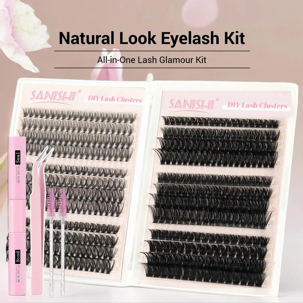 Natural Look Eyelash Extensions Kit, 1 Set Individual False Eyelash with Lash Glue & Tweezers & Brush, Eye Makeup Enhancement Natural Curling Lash Clusters, Full Volume Eyelashes Clusters, Realistic Lashes Clusters, DIY Dramatic Lashes, DIY Lash Kit