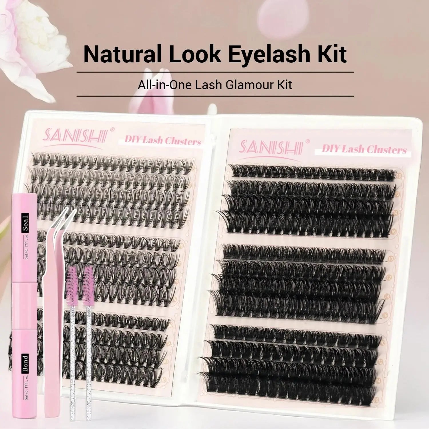 Natural Look Eyelash Extensions Kit, 1 Set Individual False Eyelash with Lash Glue & Tweezers & Brush, Eye Makeup Enhancement Natural Curling Lash Clusters, Full Volume Eyelashes Clusters, Realistic Lashes Clusters, DIY Dramatic Lashes, DIY Lash Kit