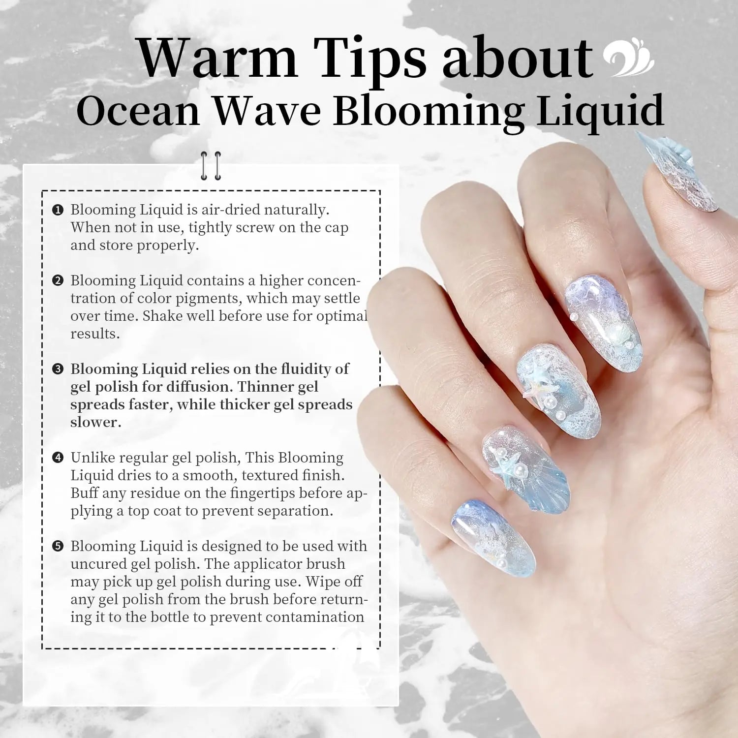 JODSONE Ocean Wave Blooming Gel Nail Polish,16.5Ml Wave White Blooming Liquid for Spreading Effect Wave,High Fluidity Wave Textures for Ocean Wave Nail Art,Diy Nail Art Design,Use with Gel Polish