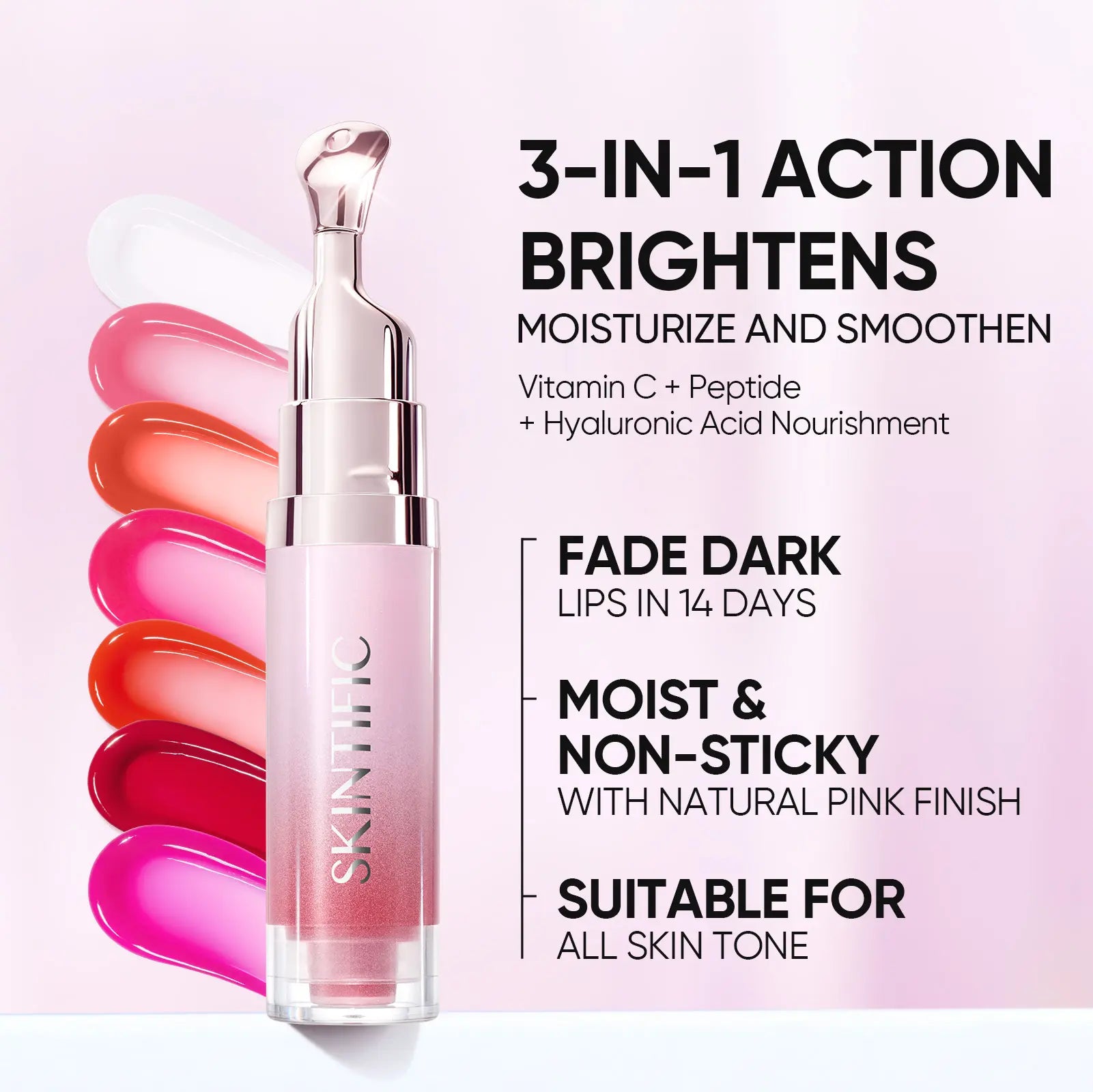 [Recommended by Cardi B] SKINTIFIC Hydrating Brightening Lip Serum with Hyaluronic Acid & Peptide for Radiant Lips Gentle Glossy Korean Beauty Makeup Balm Shea Smooth Moisture with Cooling Metal Roller Applicator