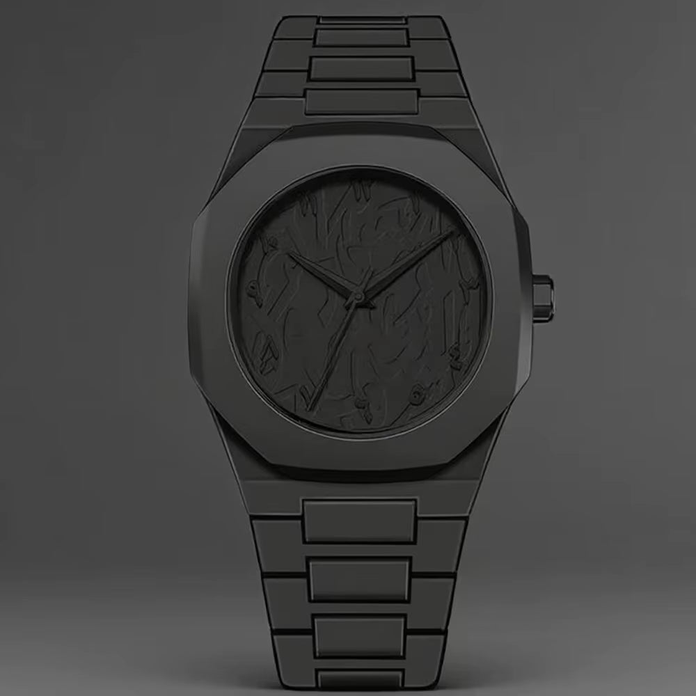 New Fashionable Men'S Watch Simple Black Male Quartz Watches Arabic Digital Casual Drip Oil Strap