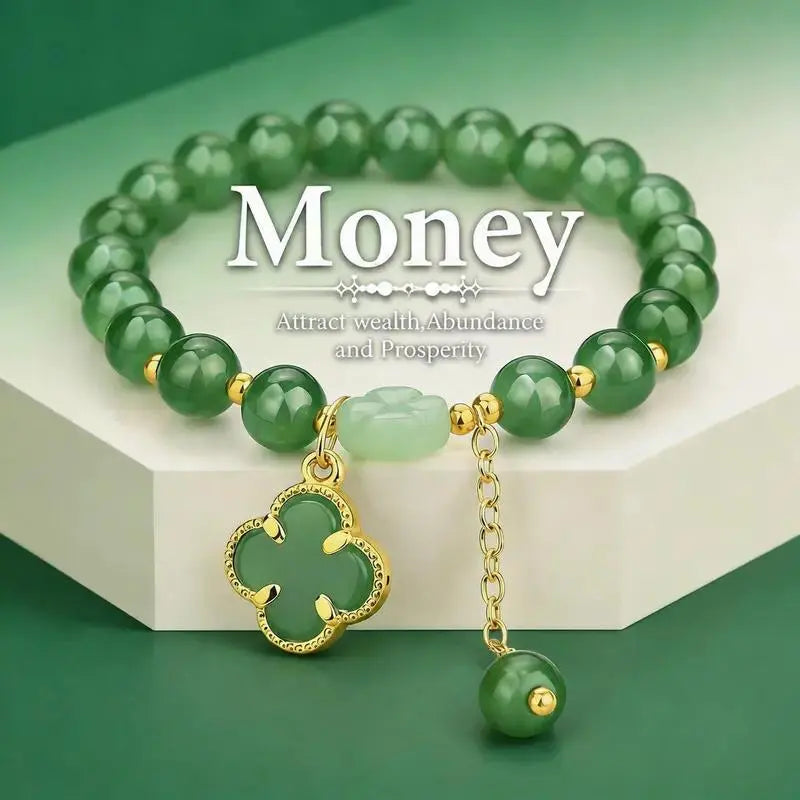 Money Magnet! Lucky Four-Leaf Clover Green Aventurine Bracelet - Manifest Wealth & Prosperity Crystal Charm