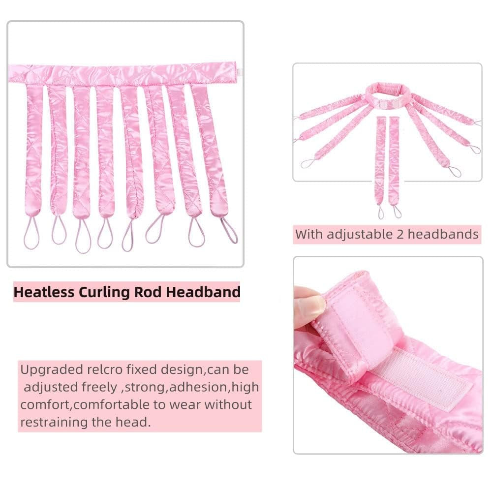 Pink Heatless Hair Curler Silk New Upgradeed No Heat Curling Rode Headband for Long Hair Soft Hair Curls with Removeable & Adjustable to Sleep in Hair Curls