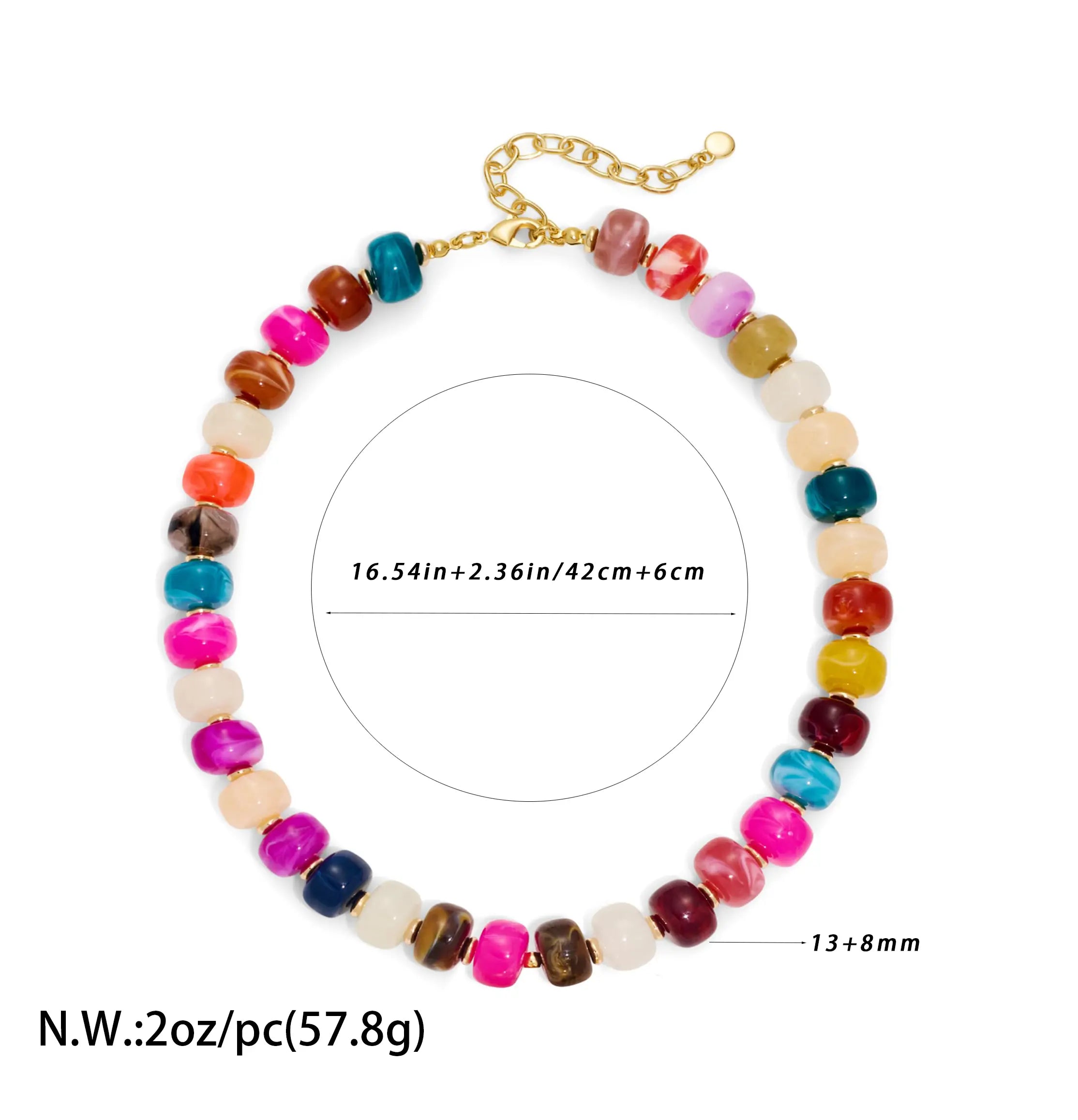 MIAZQ Dopamine Chunky Colorful Resin Bead Statement Necklace for Women Summer Beach Jewelry