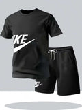 Summer Fashion Street Short Sleeved Sports Suit Men'S Sports Shirt Set Men'S round Neck Short Sleeved Shorts Sports Suit 2-Piece