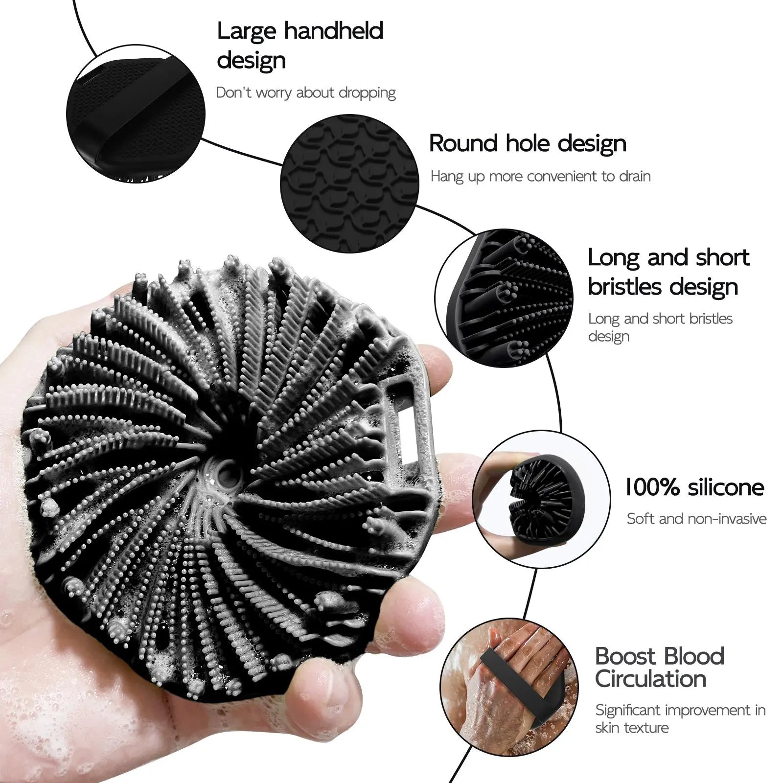 Silicone Bath Brush Set, 1 Set Portable Non-Slip Skin-Friendly Face and Back Brush, Body Back Scrubber with Foot Scrubber, Exfoliating Bath Accessories, Body Care Tool #GLOBAL PICKS