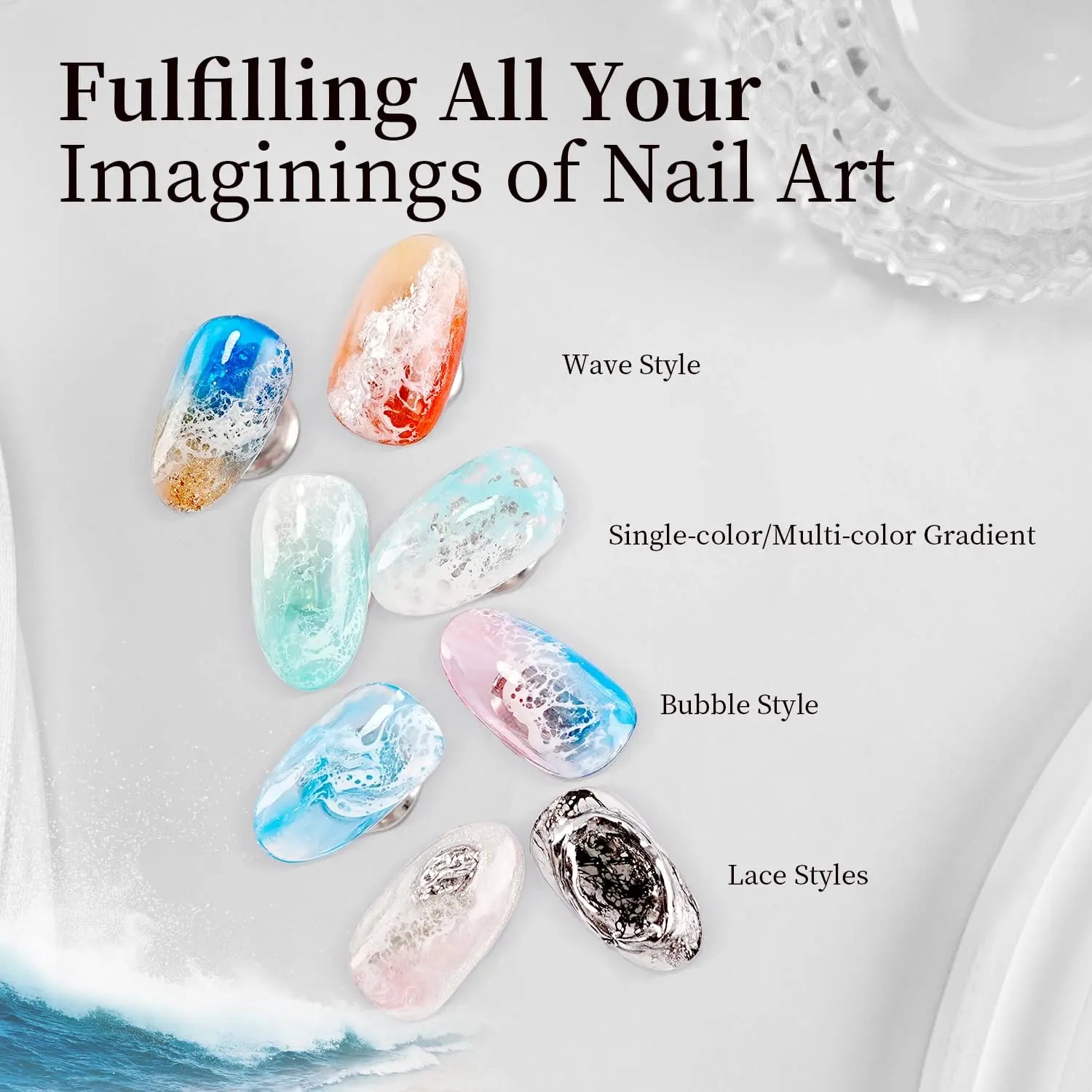 JODSONE Ocean Wave Blooming Gel Nail Polish,16.5Ml Wave White Blooming Liquid for Spreading Effect Wave,High Fluidity Wave Textures for Ocean Wave Nail Art,Diy Nail Art Design,Use with Gel Polish