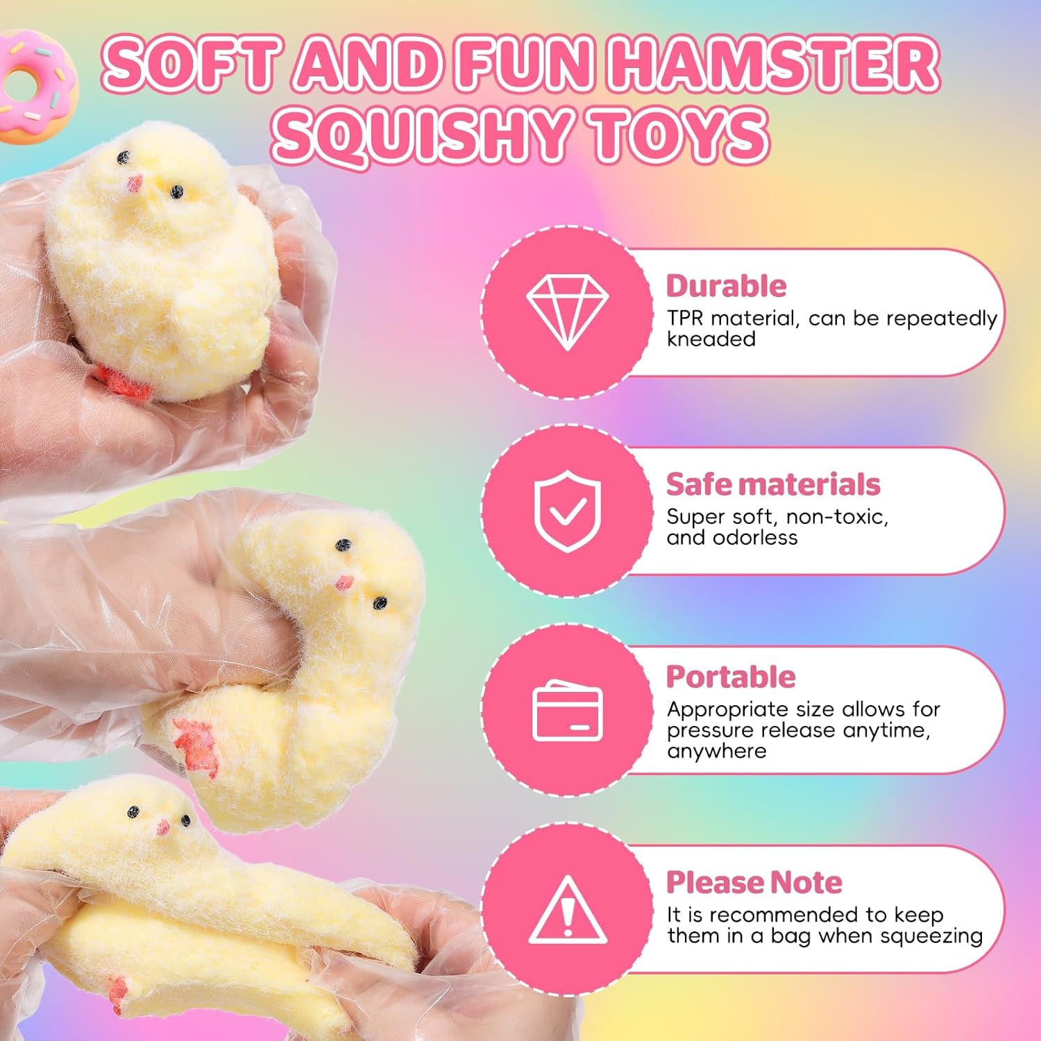 6Pcs Big Taba Squishy Fidget Toys-3.15In, Handmade Ultra Soft Chick Taba Squishy Kit, Cute Fidget Toys Silicone Squeeze Toys for Kids & Adults Stress Relief（Chicken）