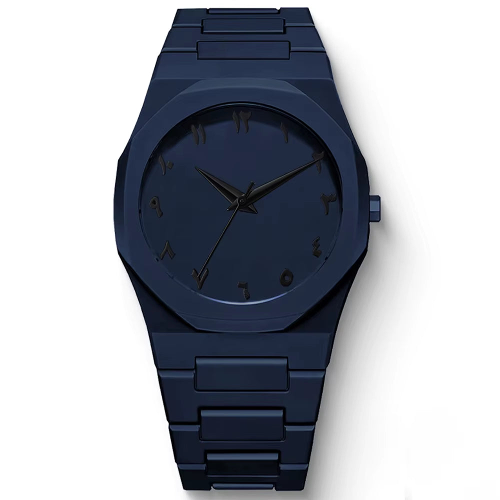 New Fashionable Men'S Watch Simple Black Male Quartz Watches Arabic Digital Casual Drip Oil Strap