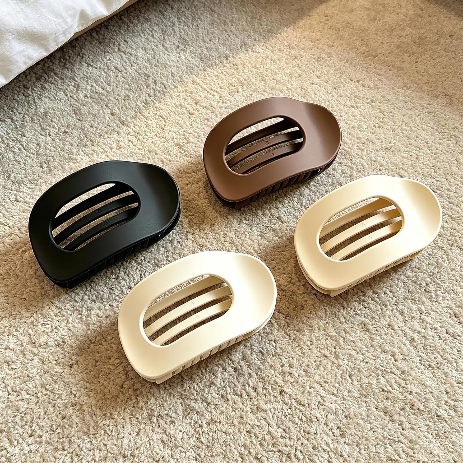 Bphne 4 Pack Flat Hair Clips for Women – Matte Oval French Claw Clips, 3.8 Inch Non Slip Strong Hold for Thick & Thin Hair, Lay Flat Design for Work Yoga Daily Styling