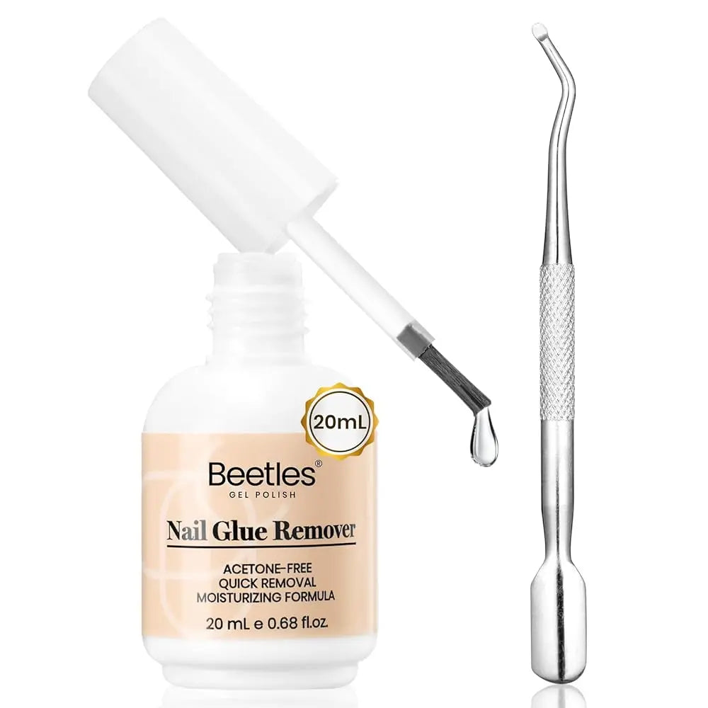 Milky White Beetles Press on Nails | One Reusable Kit (Glue & Tools Included) | No UV Lamp Needed | Natural Glossy Finish | Pre Designed Stick on False Nails with Glue Almond/Square/Coffin/Squoval 16Sizes 32Pcs #Summervibes