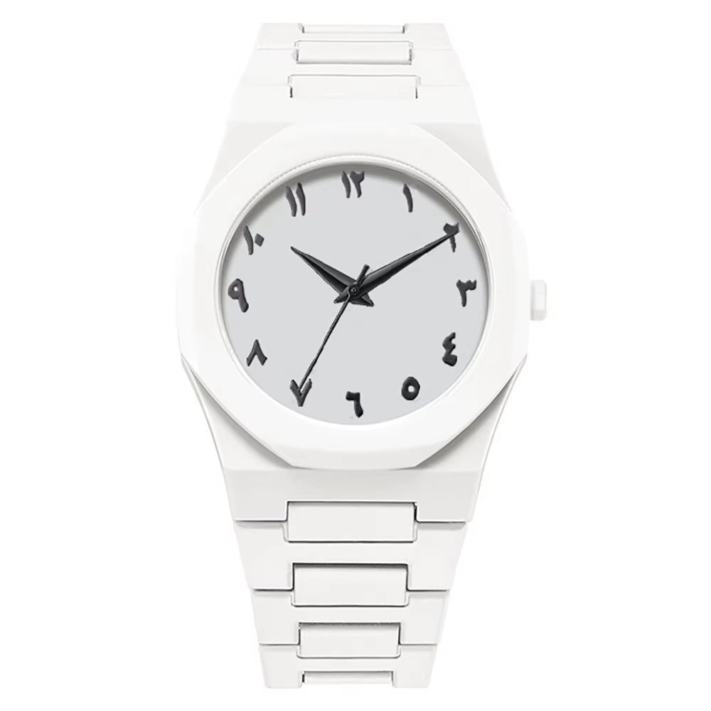 New Fashionable Men'S Watch Simple Black Male Quartz Watches Arabic Digital Casual Drip Oil Strap