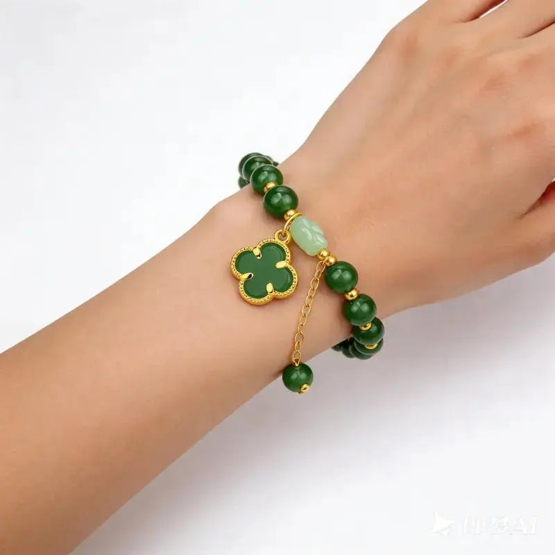 Money Magnet! Lucky Four-Leaf Clover Green Aventurine Bracelet - Manifest Wealth & Prosperity Crystal Charm