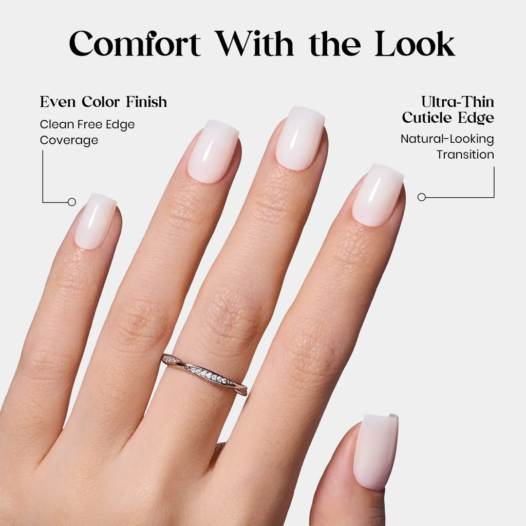 Milky White Beetles Press on Nails | One Reusable Kit (Glue & Tools Included) | No UV Lamp Needed | Natural Glossy Finish | Pre Designed Stick on False Nails with Glue Almond/Square/Coffin/Squoval 16Sizes 32Pcs #Summervibes