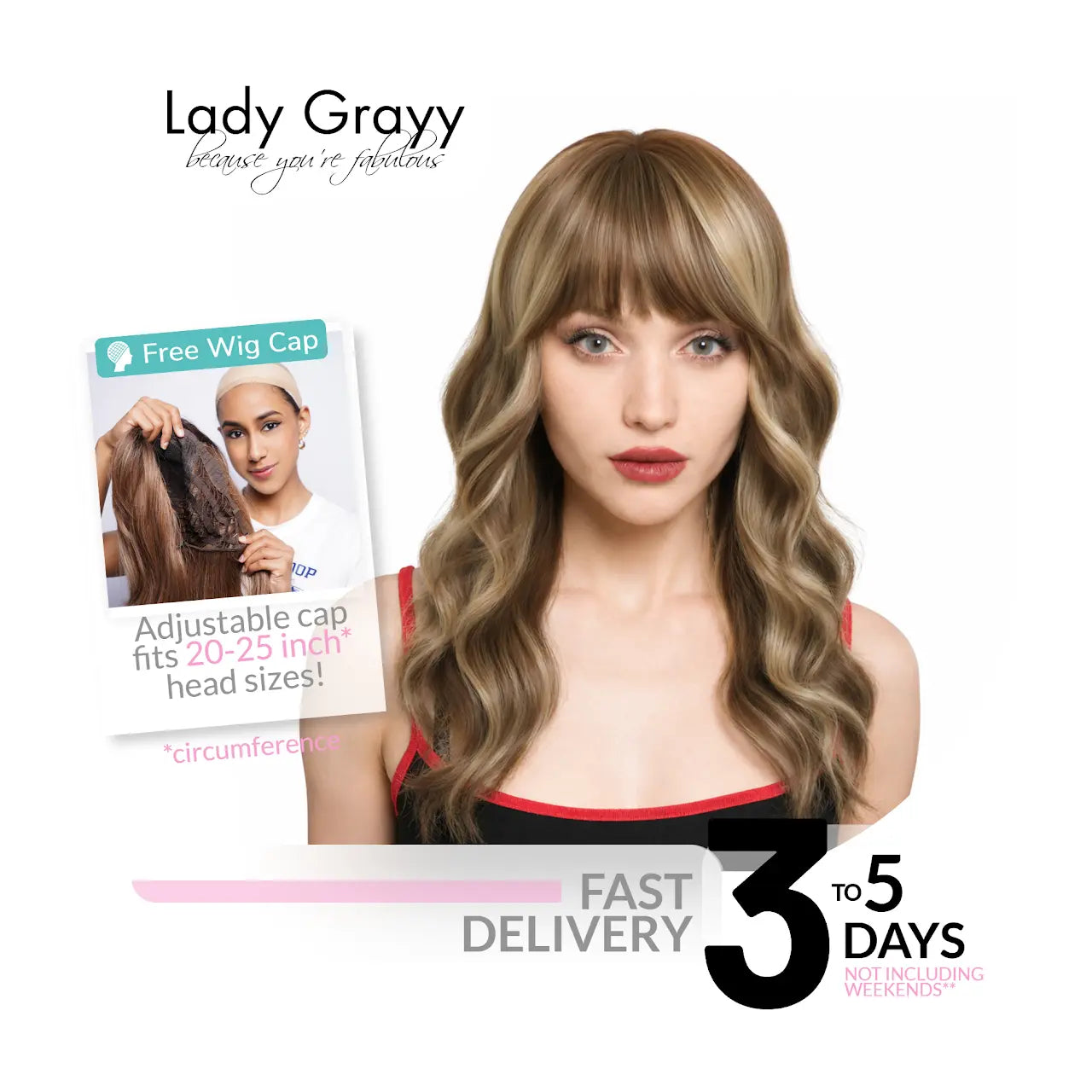 New 'DOLL ME PETITE' 20-Inch Light Copper-Tint Spring Chestnut Brown (All-Over Muted Light Blonde Highlights) Subtle Layered Open Curl Butterfly Cut W/ Fettered Bangs Synthetic Wig | 【Heat Resistant】 【Cap Included】 | #FSG62