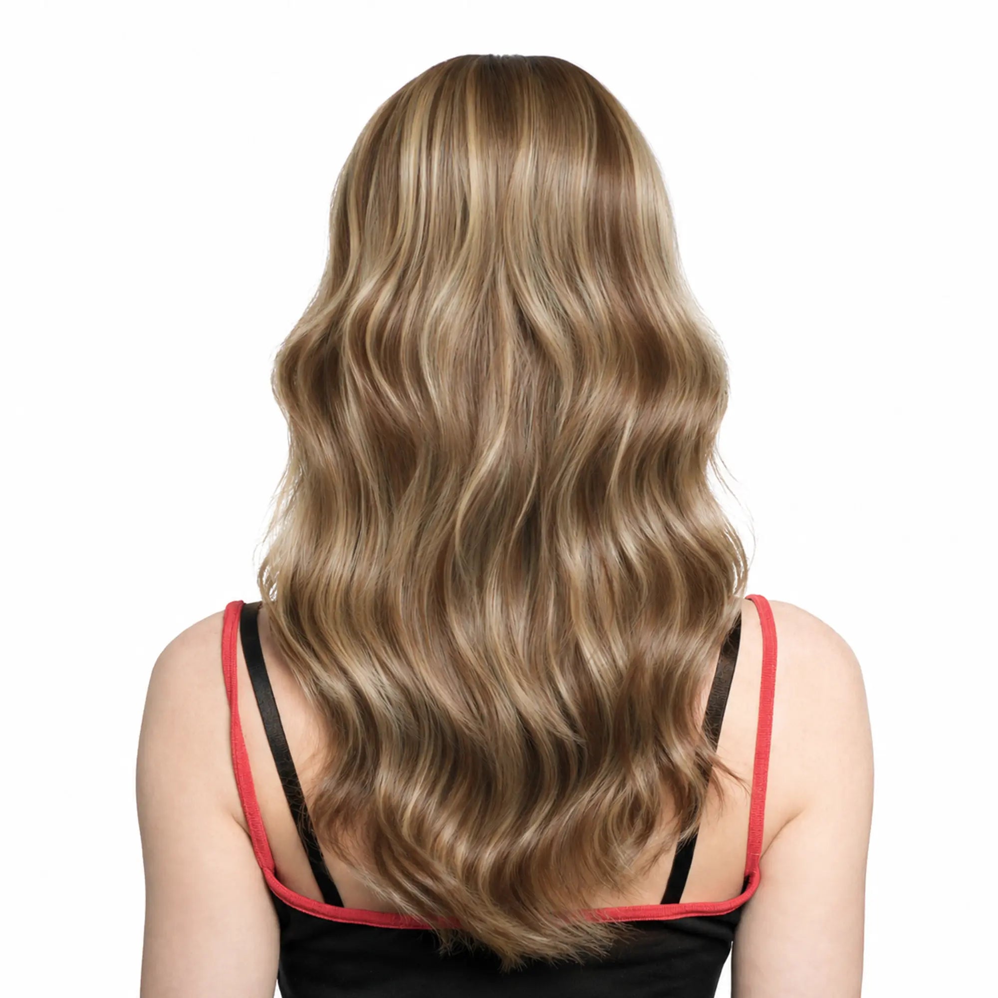 New 'DOLL ME PETITE' 20-Inch Light Copper-Tint Spring Chestnut Brown (All-Over Muted Light Blonde Highlights) Subtle Layered Open Curl Butterfly Cut W/ Fettered Bangs Synthetic Wig | 【Heat Resistant】 【Cap Included】 | #FSG62