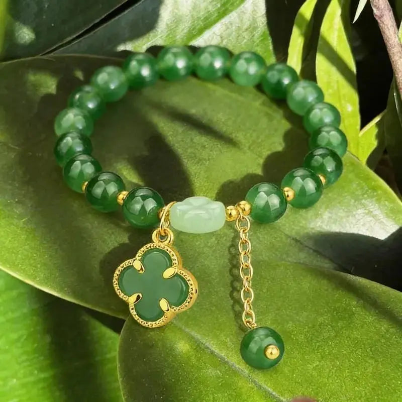 Money Magnet! Lucky Four-Leaf Clover Green Aventurine Bracelet - Manifest Wealth & Prosperity Crystal Charm