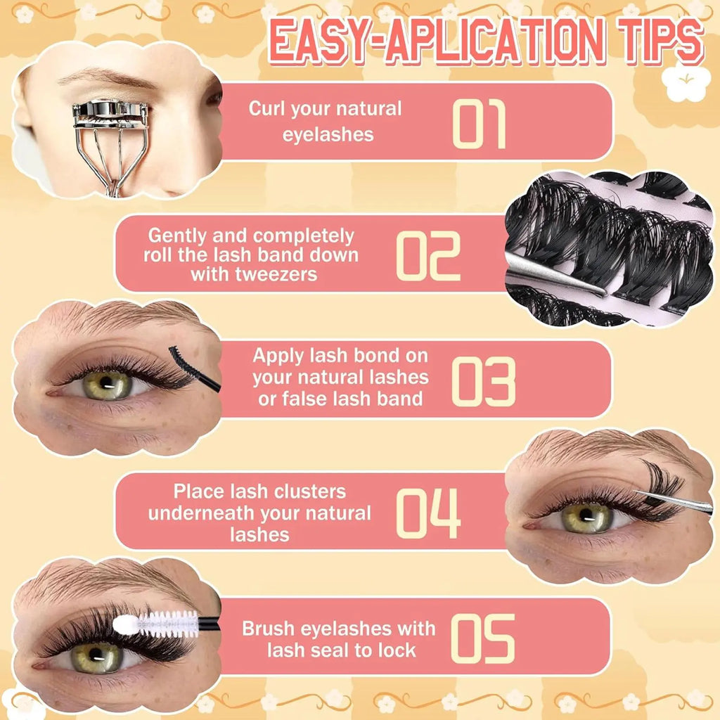 Natural Look Eyelash Extensions Kit, 1 Set Individual False Eyelash with Lash Glue & Tweezers & Brush, Eye Makeup Enhancement Natural Curling Lash Clusters, Full Volume Eyelashes Clusters, Realistic Lashes Clusters, DIY Dramatic Lashes, DIY Lash Kit