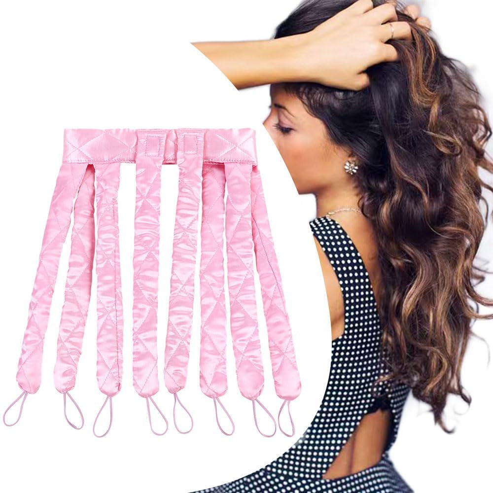 Pink Heatless Hair Curler Silk New Upgradeed No Heat Curling Rode Headband for Long Hair Soft Hair Curls with Removeable & Adjustable to Sleep in Hair Curls