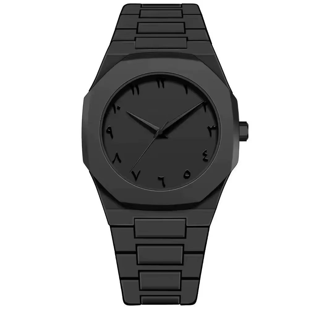 New Fashionable Men'S Watch Simple Black Male Quartz Watches Arabic Digital Casual Drip Oil Strap