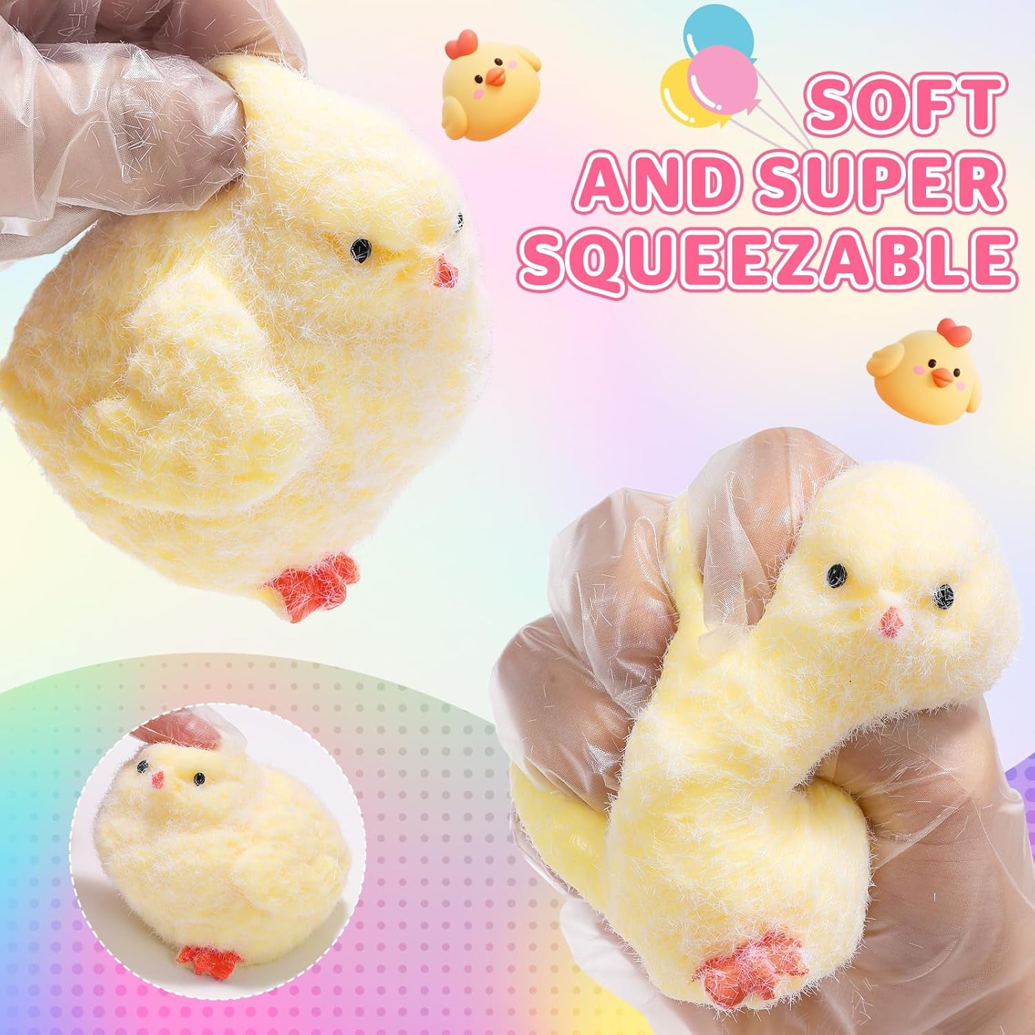 6Pcs Big Taba Squishy Fidget Toys-3.15In, Handmade Ultra Soft Chick Taba Squishy Kit, Cute Fidget Toys Silicone Squeeze Toys for Kids & Adults Stress Relief（Chicken）
